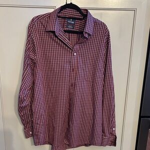 Stafford Men's Burgundy Plaid Button Down Shirt XLT 17-17.5